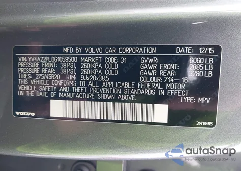 2016 Volvo Xc90 T6 Inscription из США, поврежденный, VIN YV4A22PL0G1059500